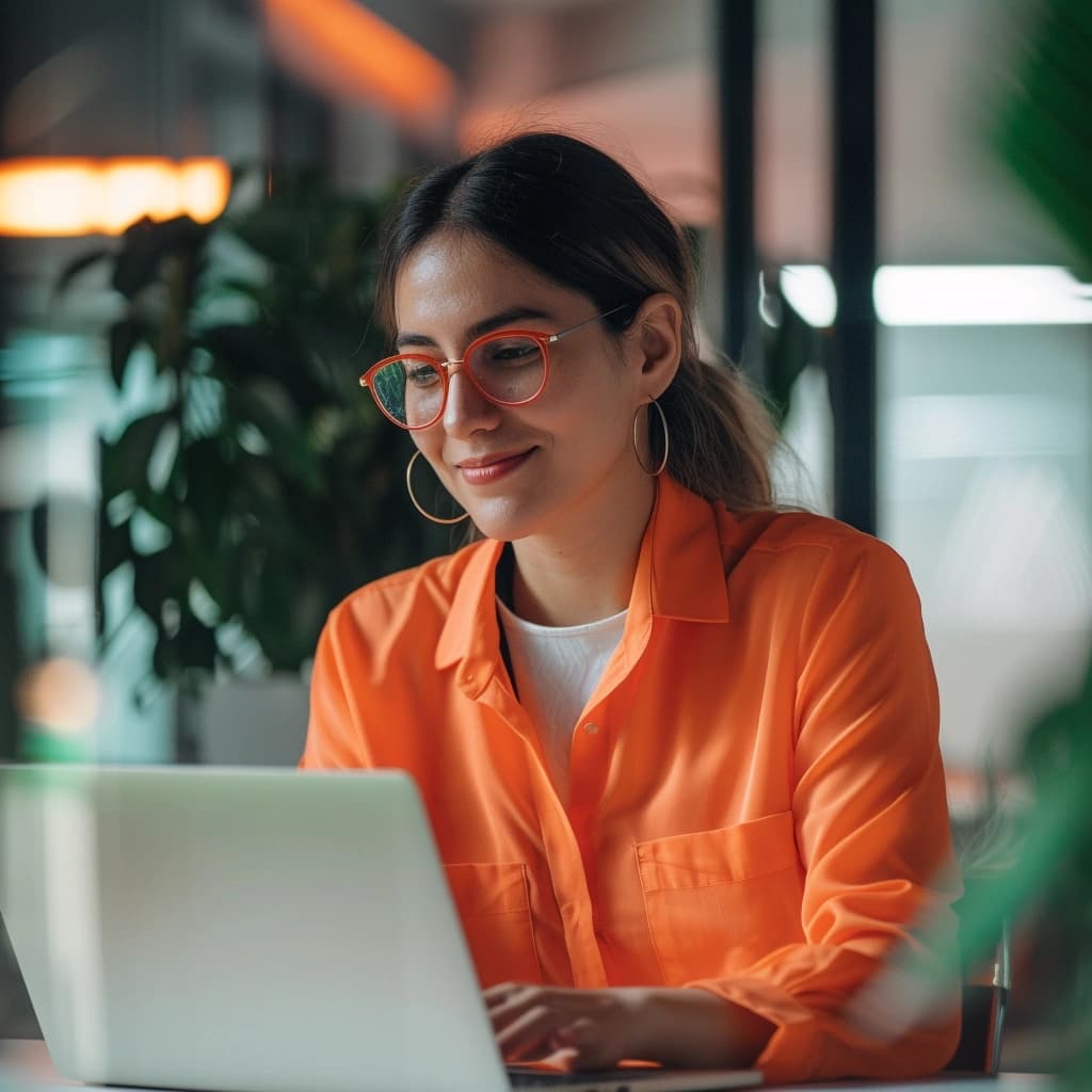 A female website designer working on her laptop.