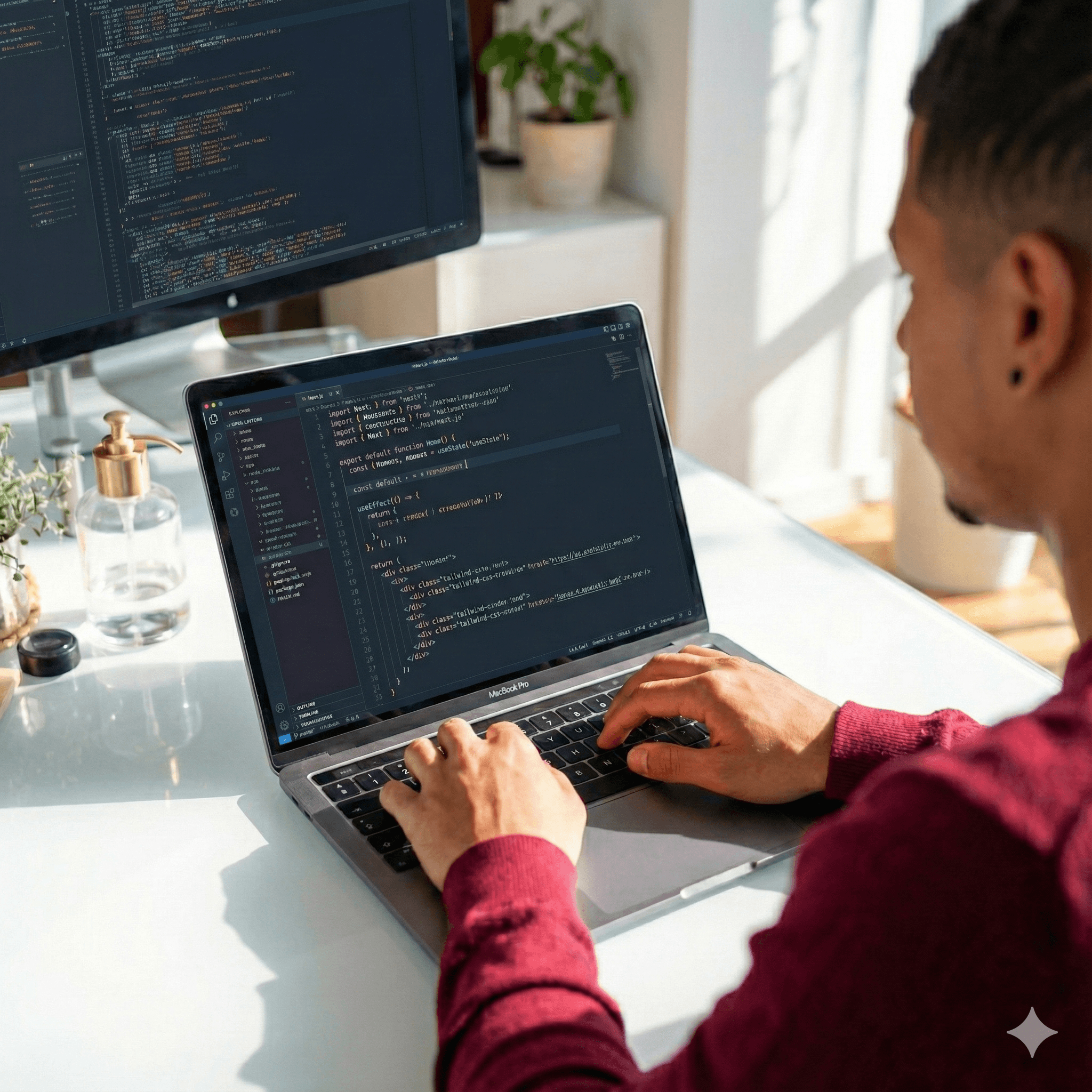 a desktop computer with wireframes on its screen