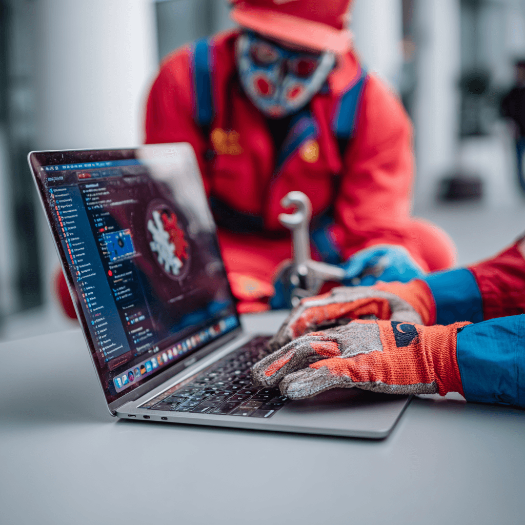 a desktop computer with wireframes on its screen