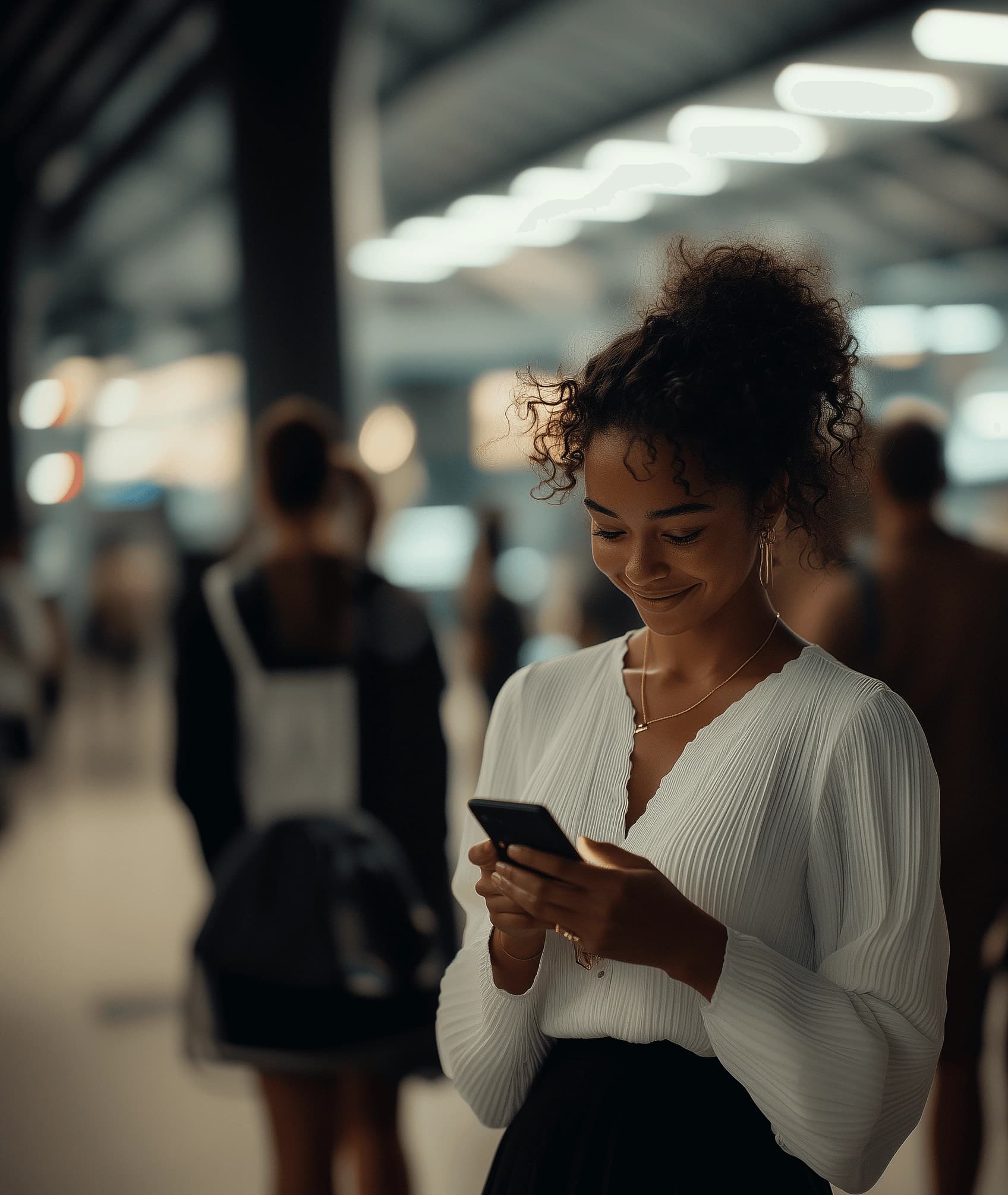 A woman texting the visualcreme team from her mobile.