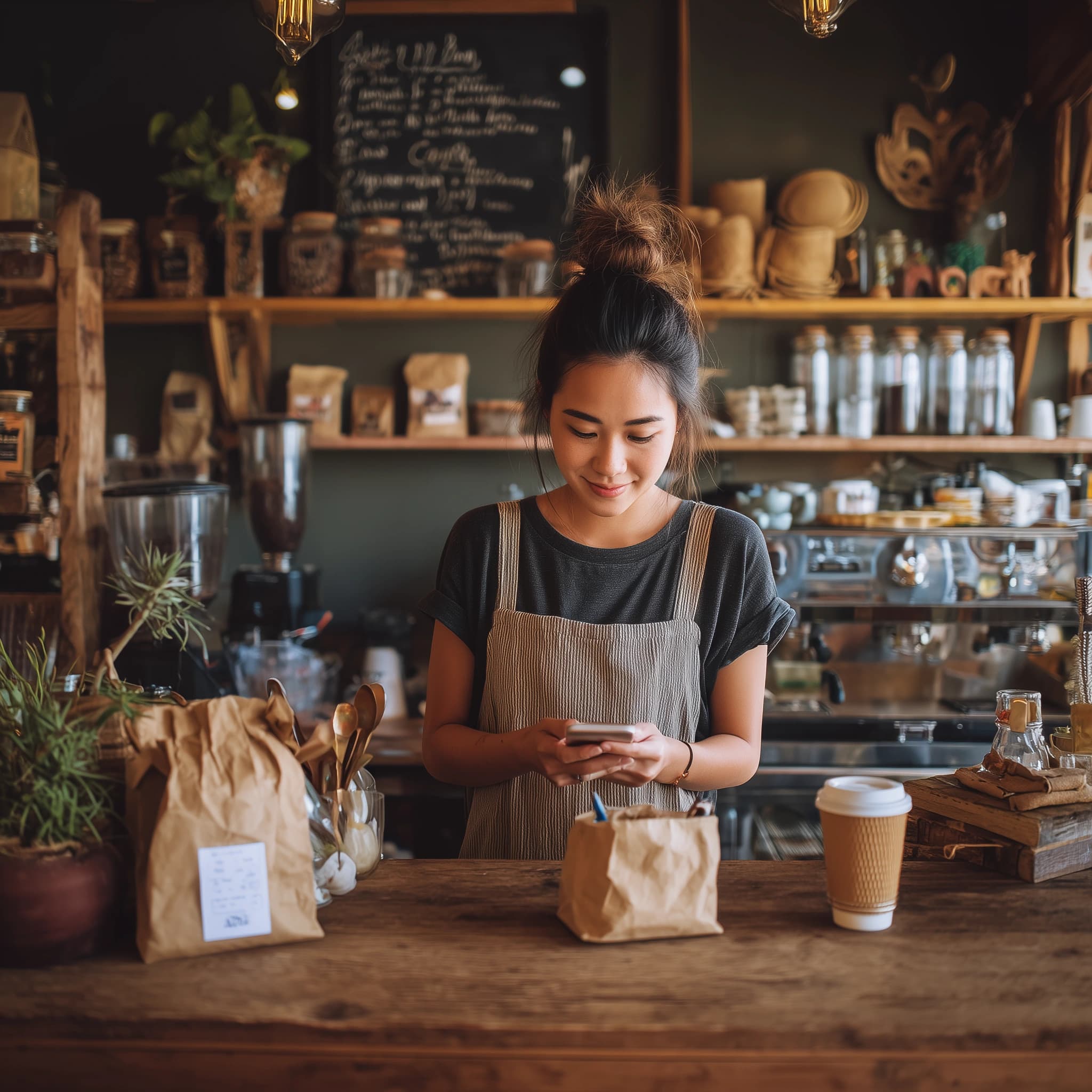 A female asian business owner managing website